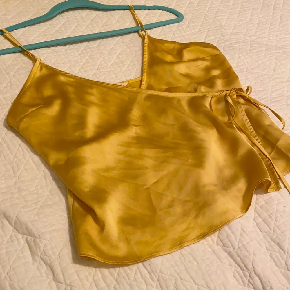 Yellow silky wrap tank